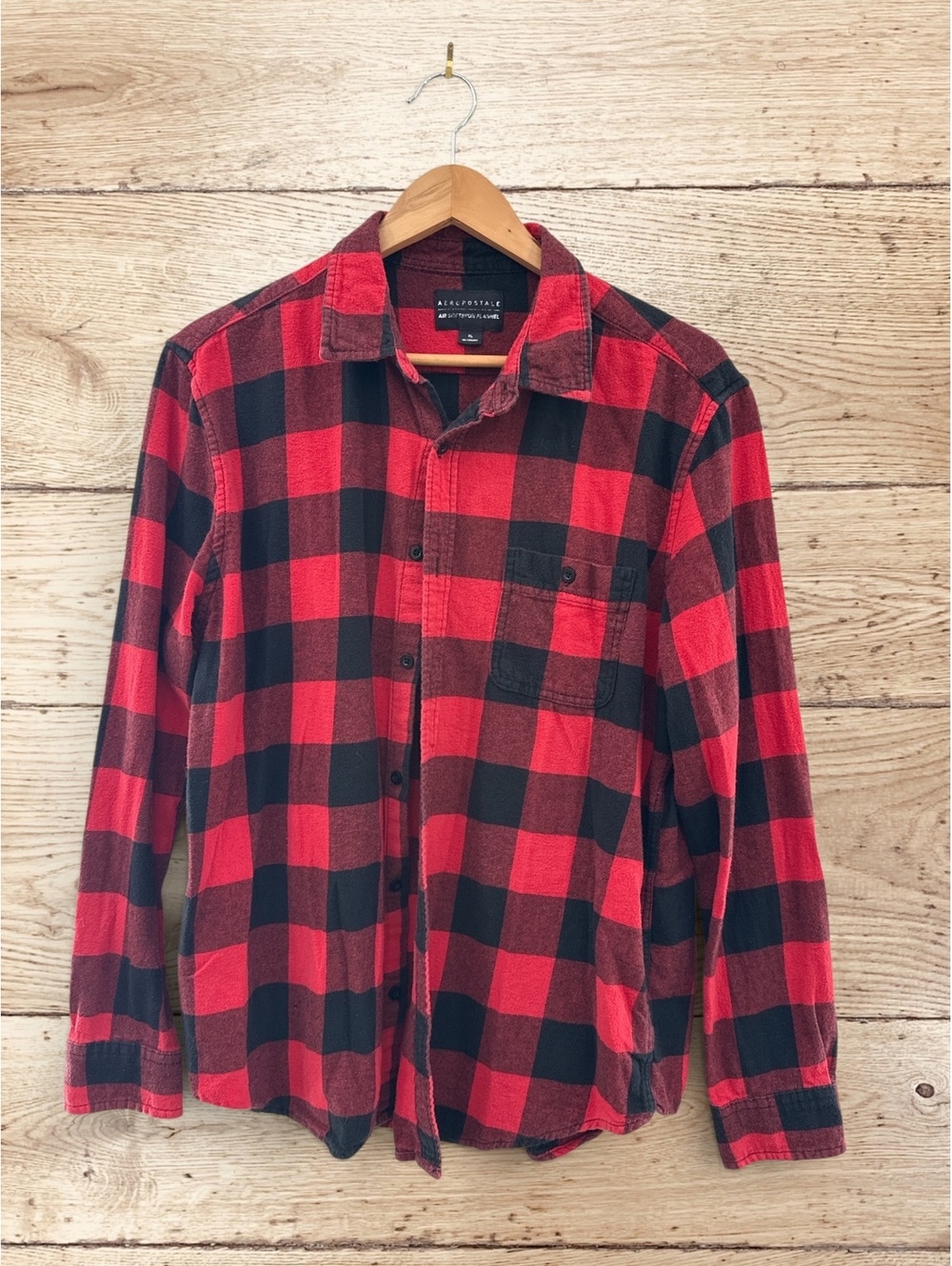 Aeropostale XL Red Black Buffalo Plaid Air Softspun Flannel Shirt Mens